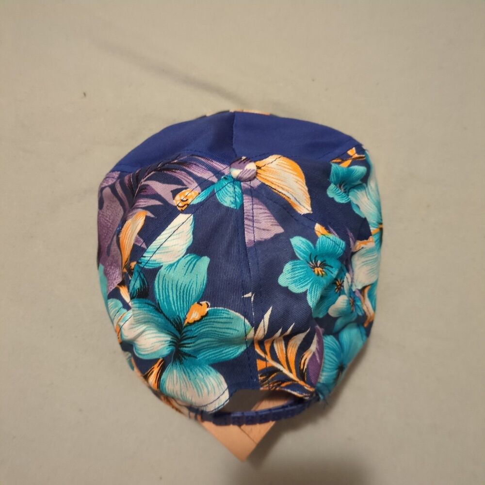 Vintage 90s Chesapeake Clays Floral Hawaiian Rope Hat Eagle Clay Target Blue - Picture 3 of 5